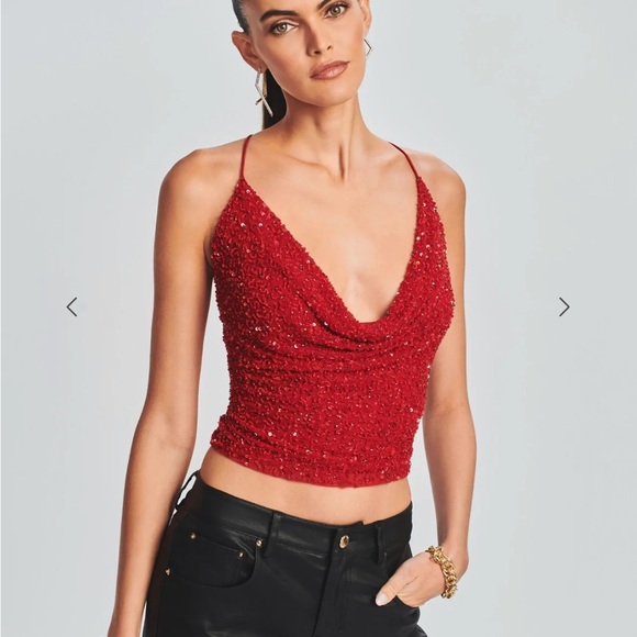 Retrofete Michal sequin top in turquoise, size S - Picture 2 of 6